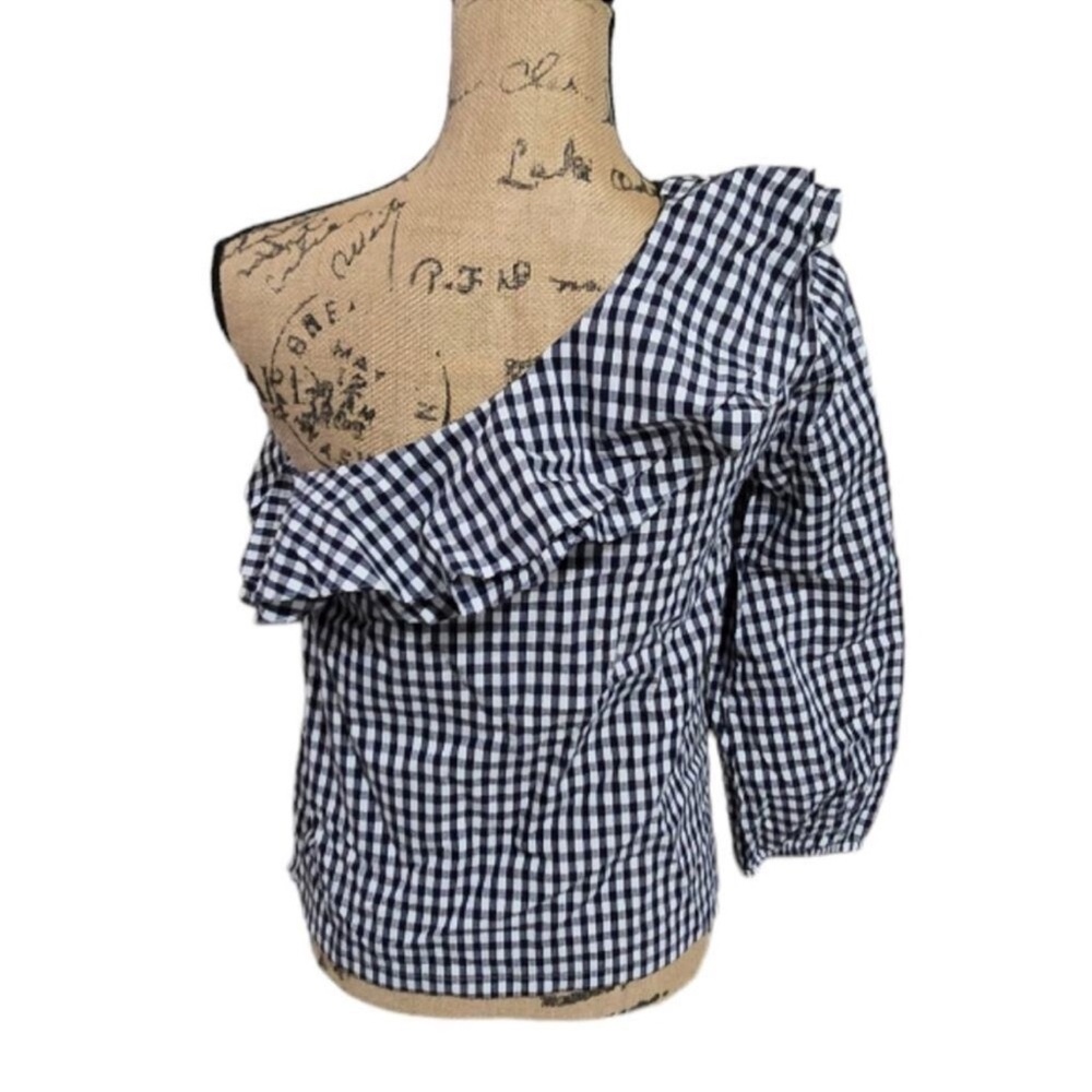 J. Crew Gingham One Shoulder Ruffle Blouse - Picture 10 of 14